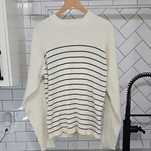 Tommy Hilfiger Women’s Ribbed Knit Sweater Cream White Navy Stripe Size L